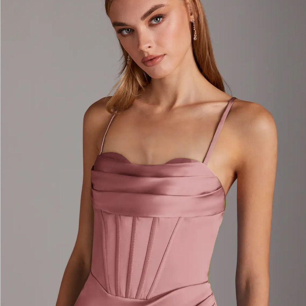 Azazie Brookelle Backless Dusty Rose Gown size 18 stretch satin - Picture 2 of 4